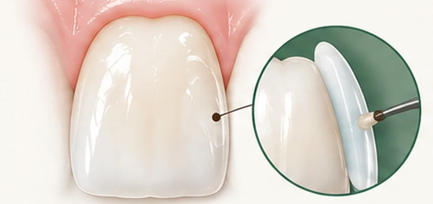 Illustration: tooth-colored composite resin being added and sculpted onto the existing tooth surface