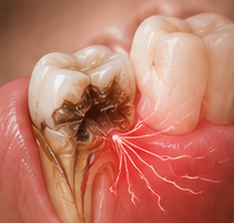 Illustration of a decayed molar with radiating pain — a severe toothache