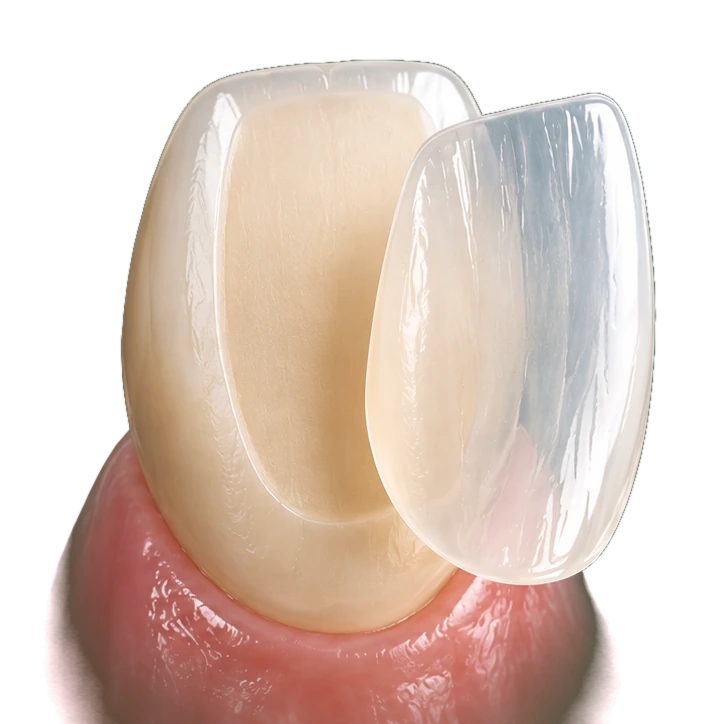 A thin porcelain veneer offered to the prepared tooth — Smile Spot Dentistry, Venice, FL