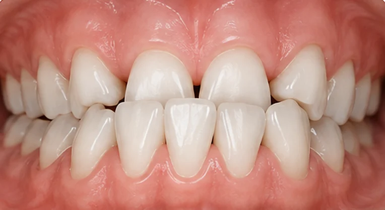 Example of upper and lower teeth not meeting correctly — a concern Invisalign can treat