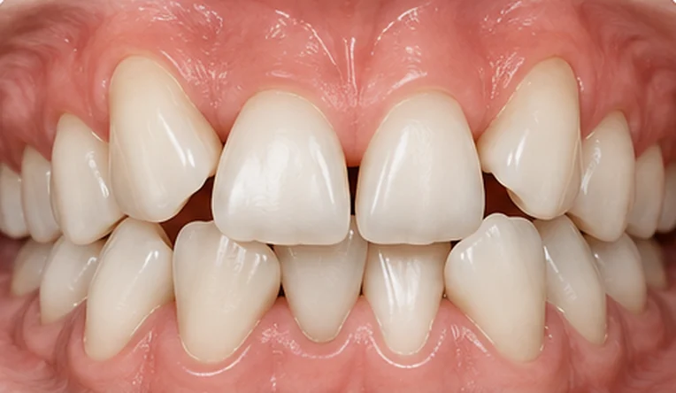 Example of crowded, overlapping teeth — a concern Invisalign can treat